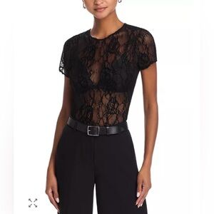 Good American Lace Velvet Floral Baby Tee, New With Tags